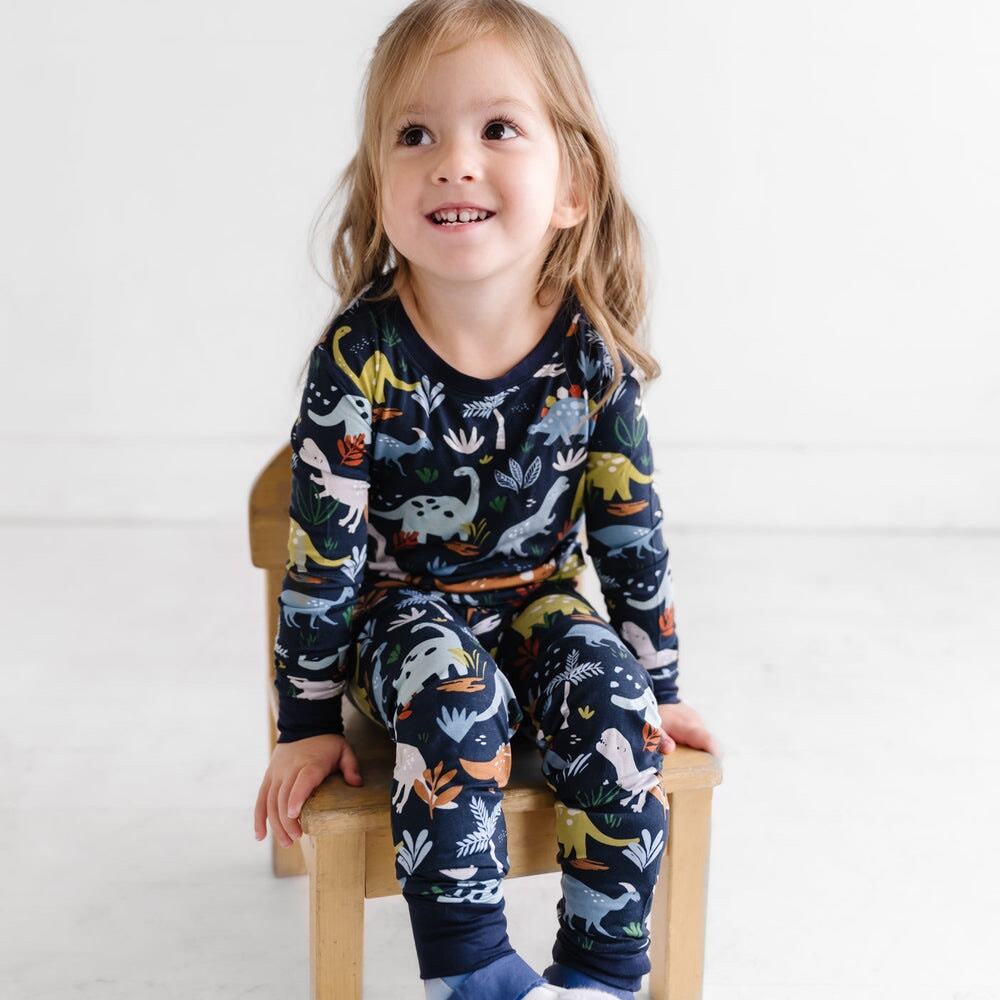 Little sleepies Jurassic Jungle Two-Piece Pajama Set Lunaluxe Bamboo 3T